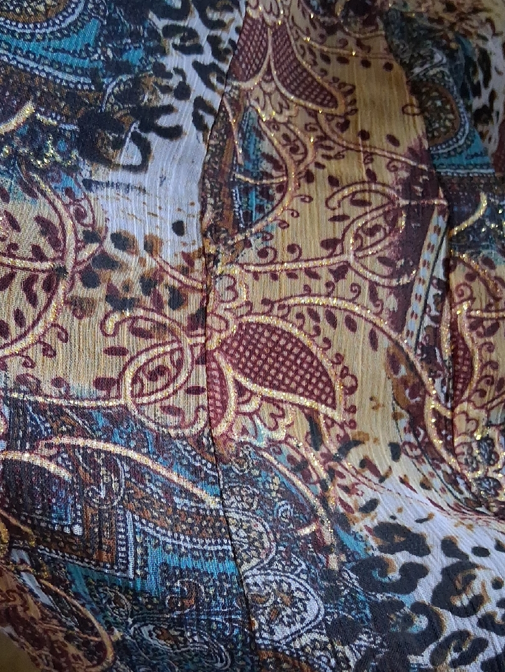 New! Andre Oliver Paisley and Leopard Print Midi Skirt in Brown and Gold Sz 8 - Picture 10 of 11